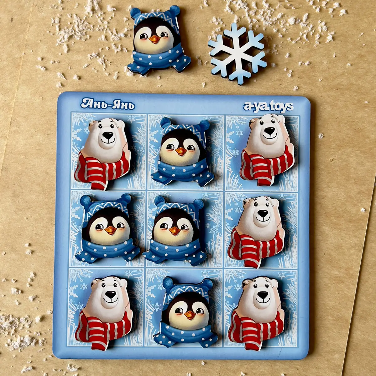 Сортер дерев'яний "Хрестики-нолики: Ведмеді проти пінгвінів" - Логічна розвиваюча гра для дітей